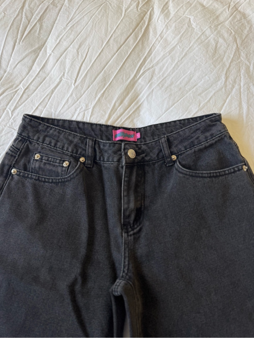 Edikted Raelynn Washed Low Rise Jeans - Black Washed - Picture 6 of 11